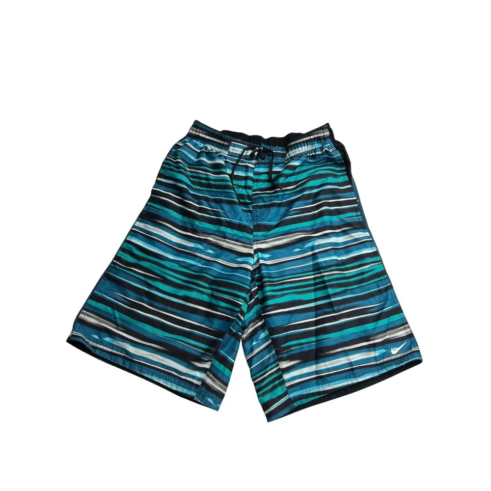 Nike Board Shorts Mens Large‎ Blue Striped Swim Trunks Athletic Beachwear B17